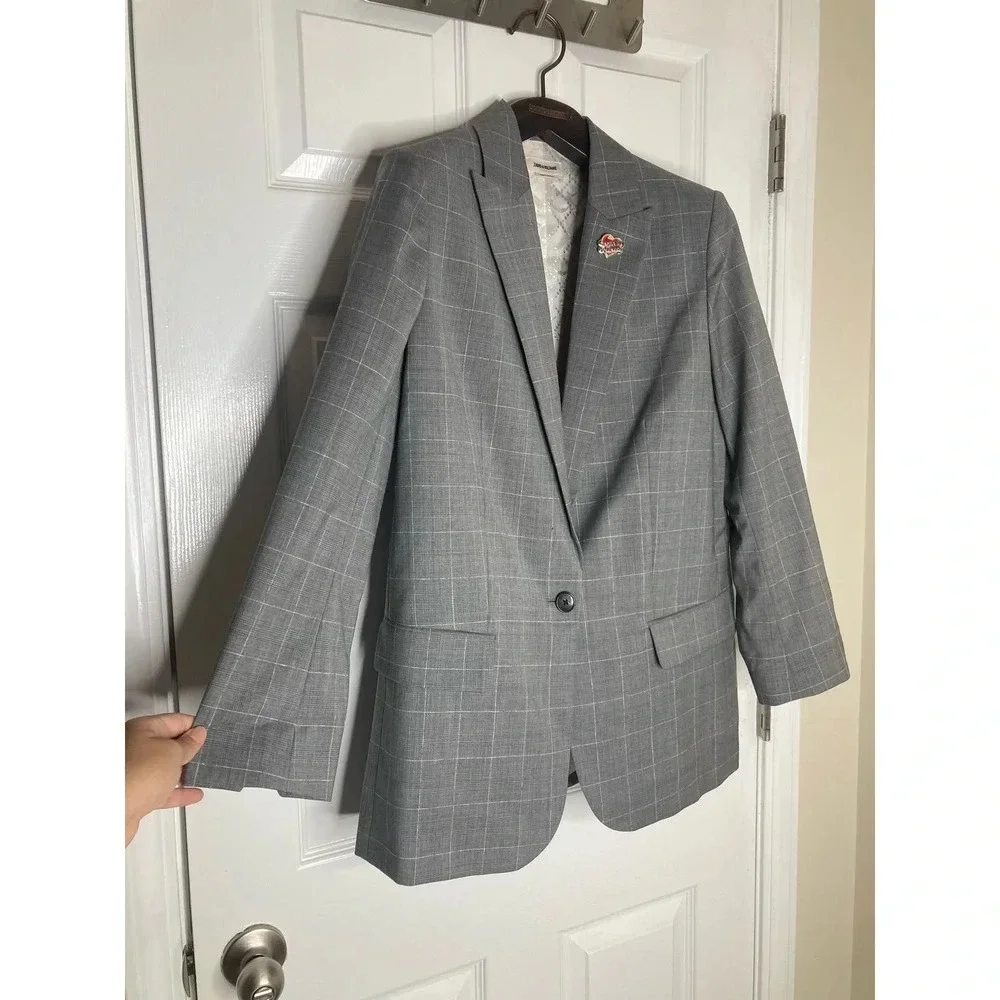 Zadig & Voltaire Viva Check virgin wool Blazer sz 10